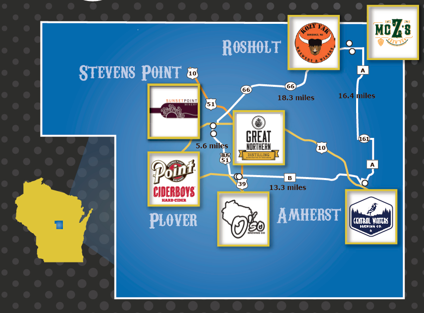 Map of the Craft Collective member locations. See more at stevenspointarea.com/craftcollective.