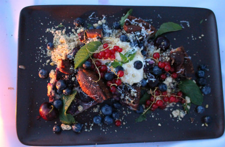 Dessert was a picturesque Door County cherry clafoutis with currants and a pistachio-candied ginger crumble.