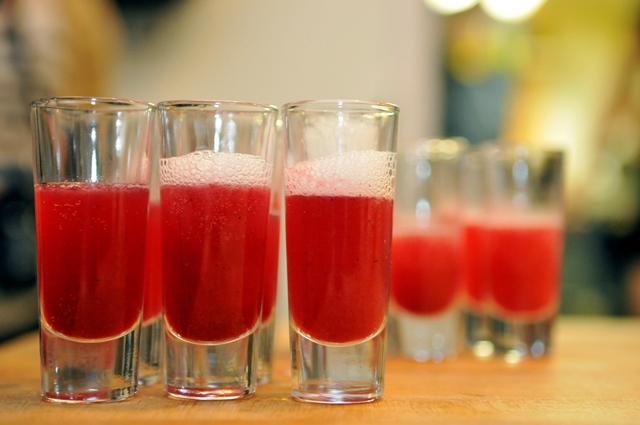 A palate cleanser of gooseberry and currant shooters.