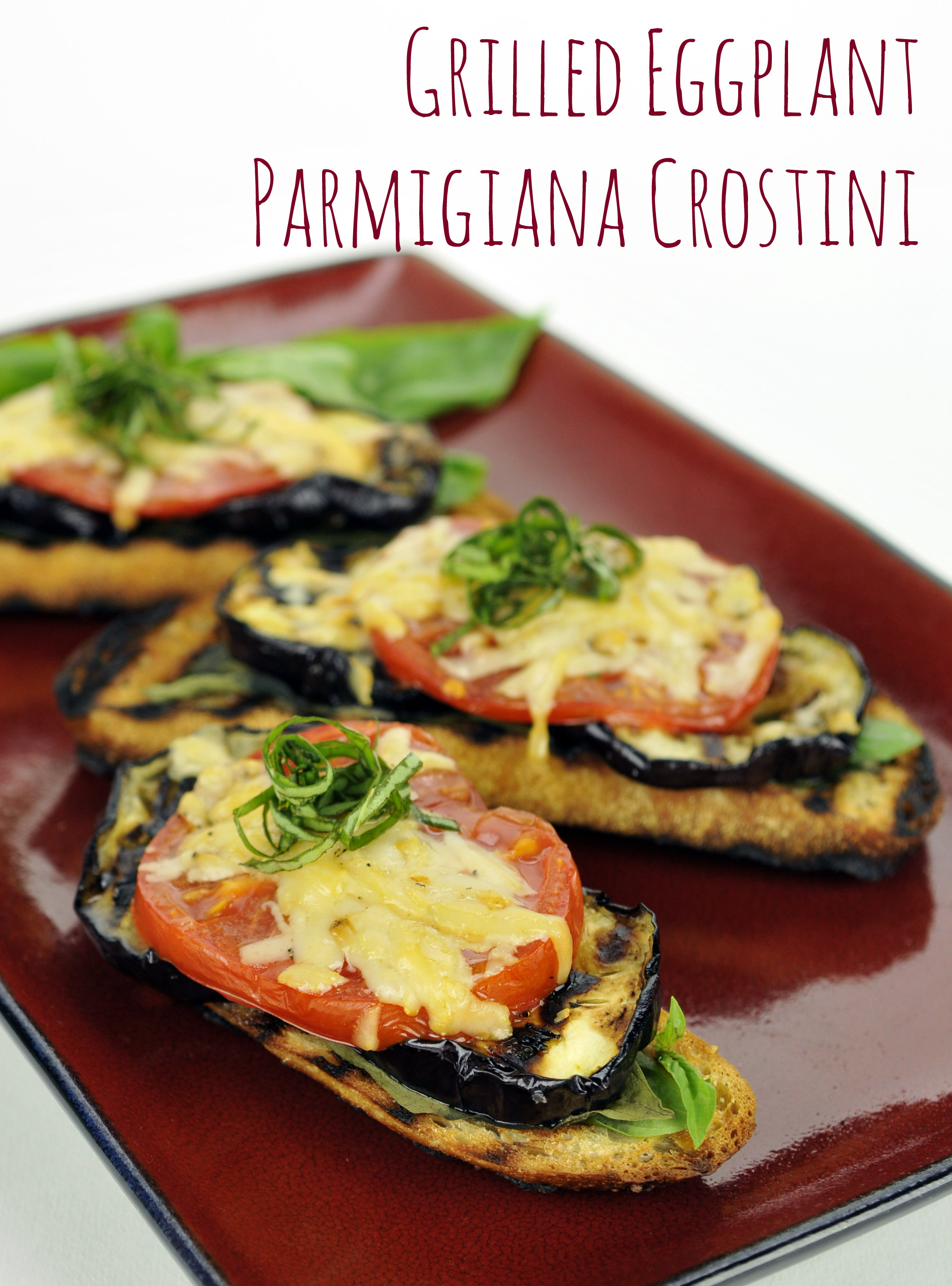 Grilled eggplant parmigiana crostini.