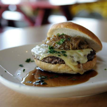 Epic's employees have an abundance of dining options, like this cheeseburger with sautéed onions and a rich demi-glace.