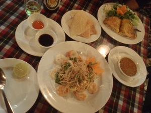 Banana flower salad (lower) and Hoi An pancake (top right)