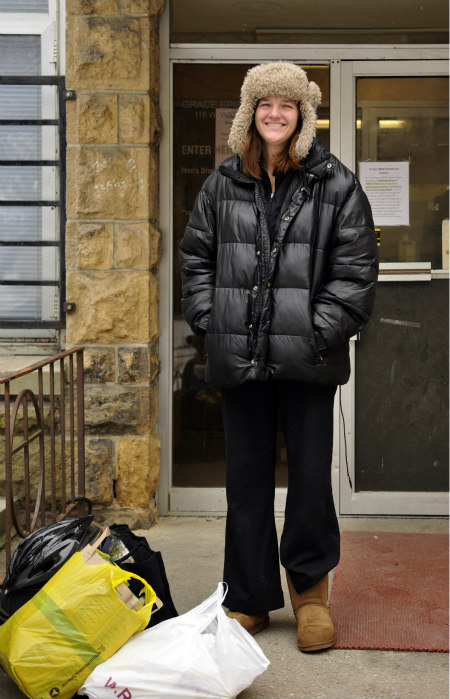 Patron Elizabeth Werienecke outside of the Grace Episcopal Church in Madison.