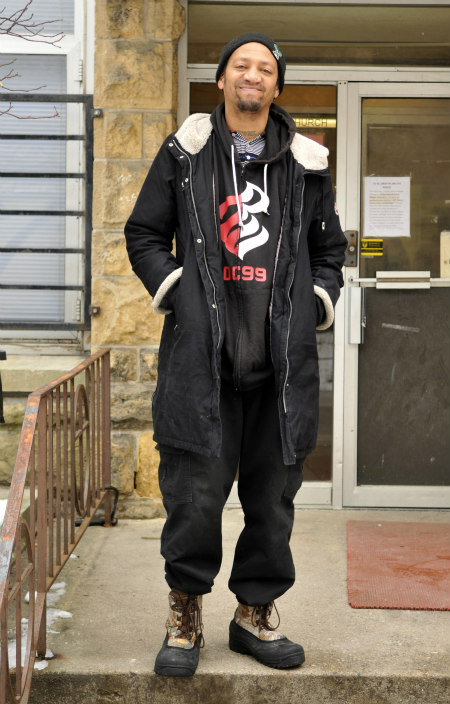 Patron Oluremi John Coggs outside of the Grace Episcopal Church in Madison.