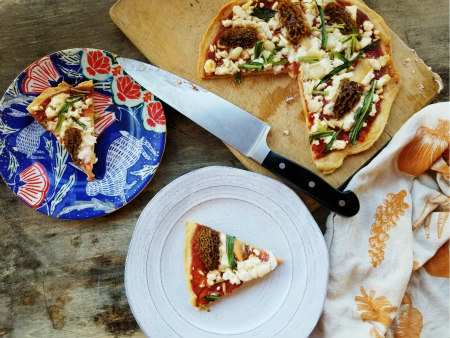 Morel, Ramp and Chevre Pizza.
