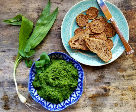 Watercress Ramp Pesto served on toast.
