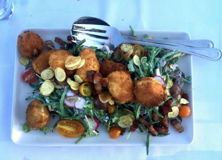 Green bean and cherry tomato salad with pickled red onions, Bleu Mont sheep's milk cheese and buttermilk dressing.