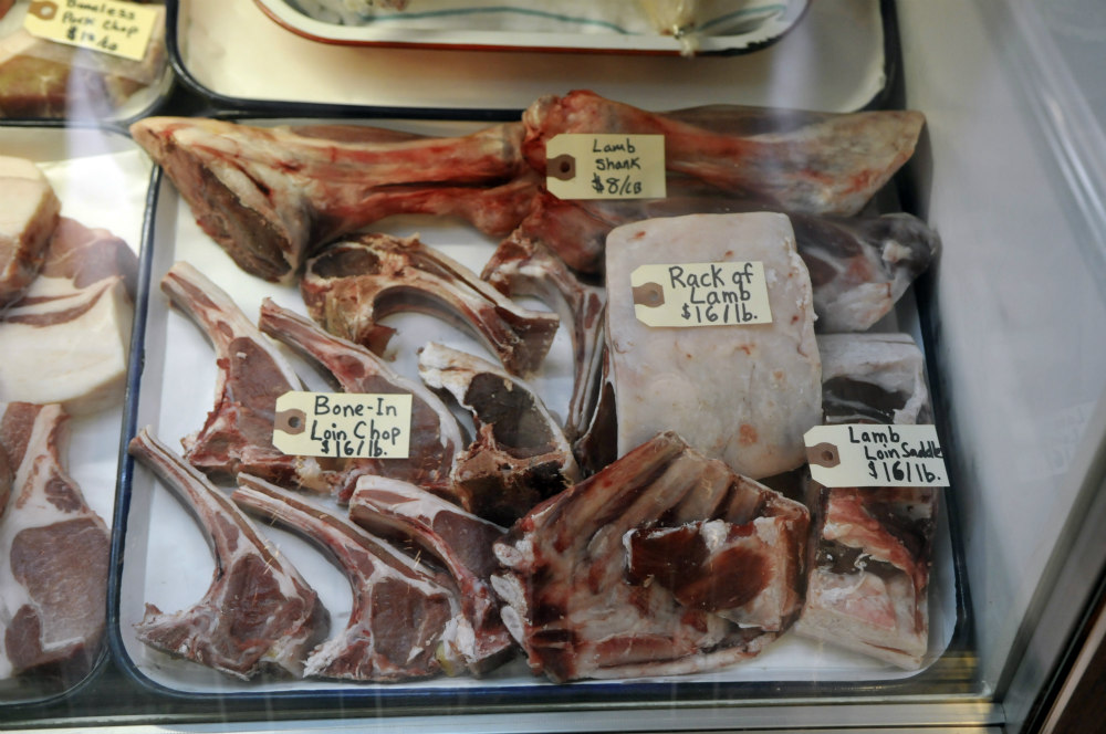 Various cuts of lamb in the Underground Butcher's meat case.