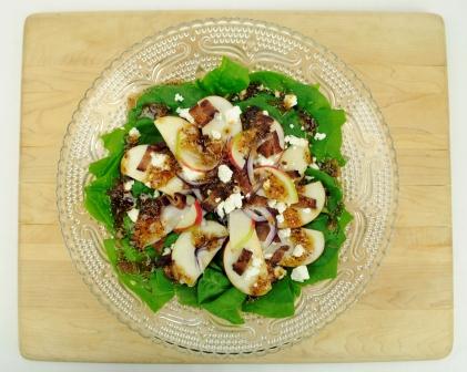 Winter Spinach Salad with Apples, Feta, and Warm Bacon Vinaigrette