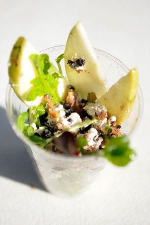 LILIANA’S - Eplegaarden honey crisp apples, with MontChevre goat cheese, Garden to Be pea shoots, beluga lentils, Nueske’s bacon and calamansi vinaigrette