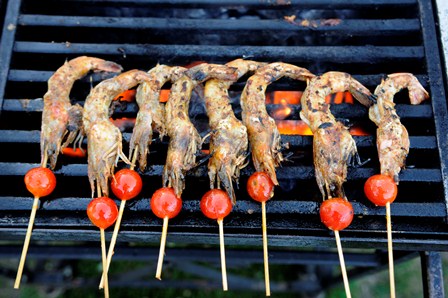 MERCHANT - Grilled prawns from Sea to Table with cherry tomato and sweet corn gazpacho