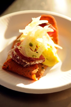UNDERGROUND FOOD COLLECTIVE - Chickpea panelle with cured and seared tuna, fennel salad and sweet corn puree